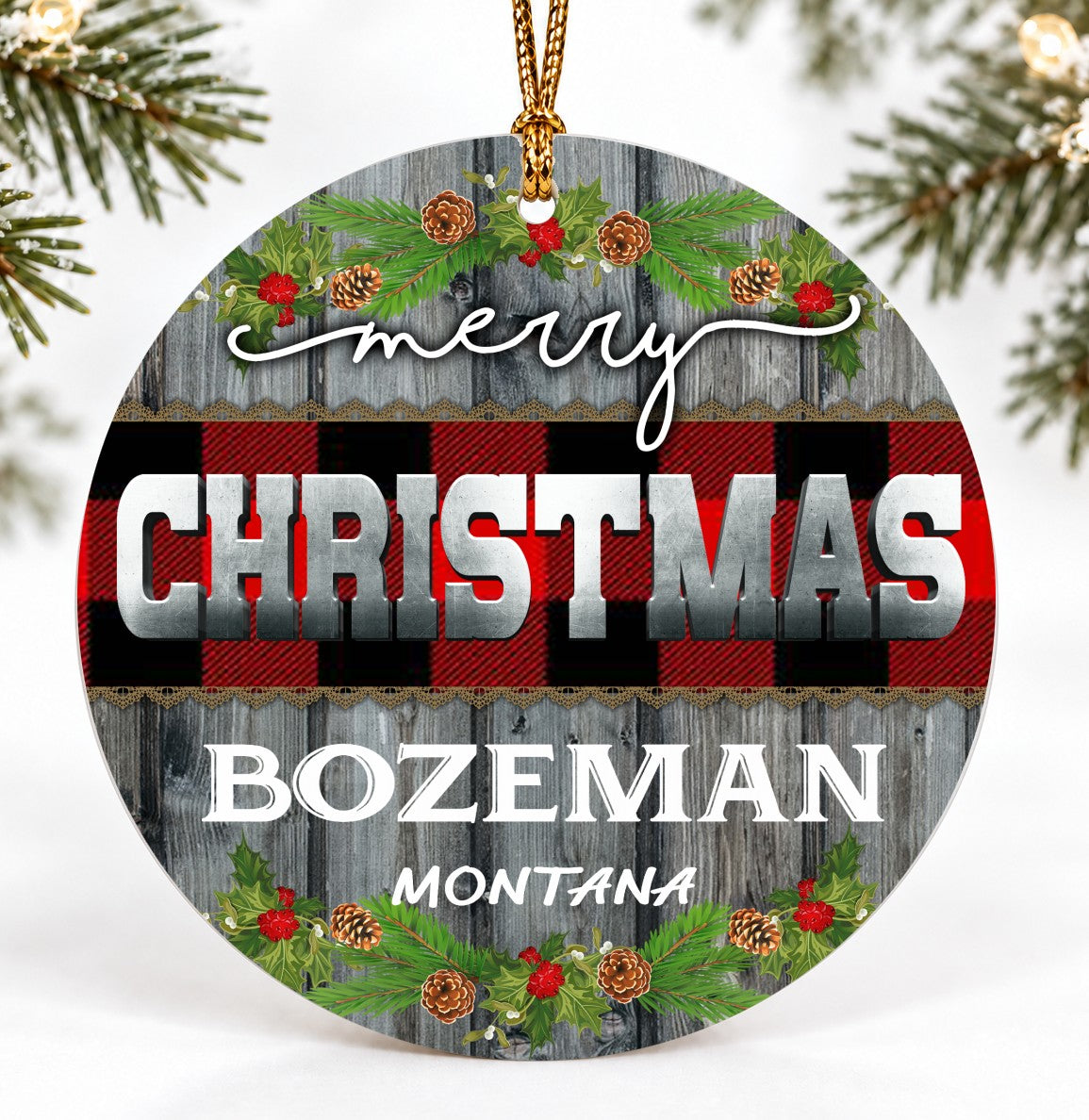 Vintage Christmas Ornament for Bozeman Montana, Classic Style Quote