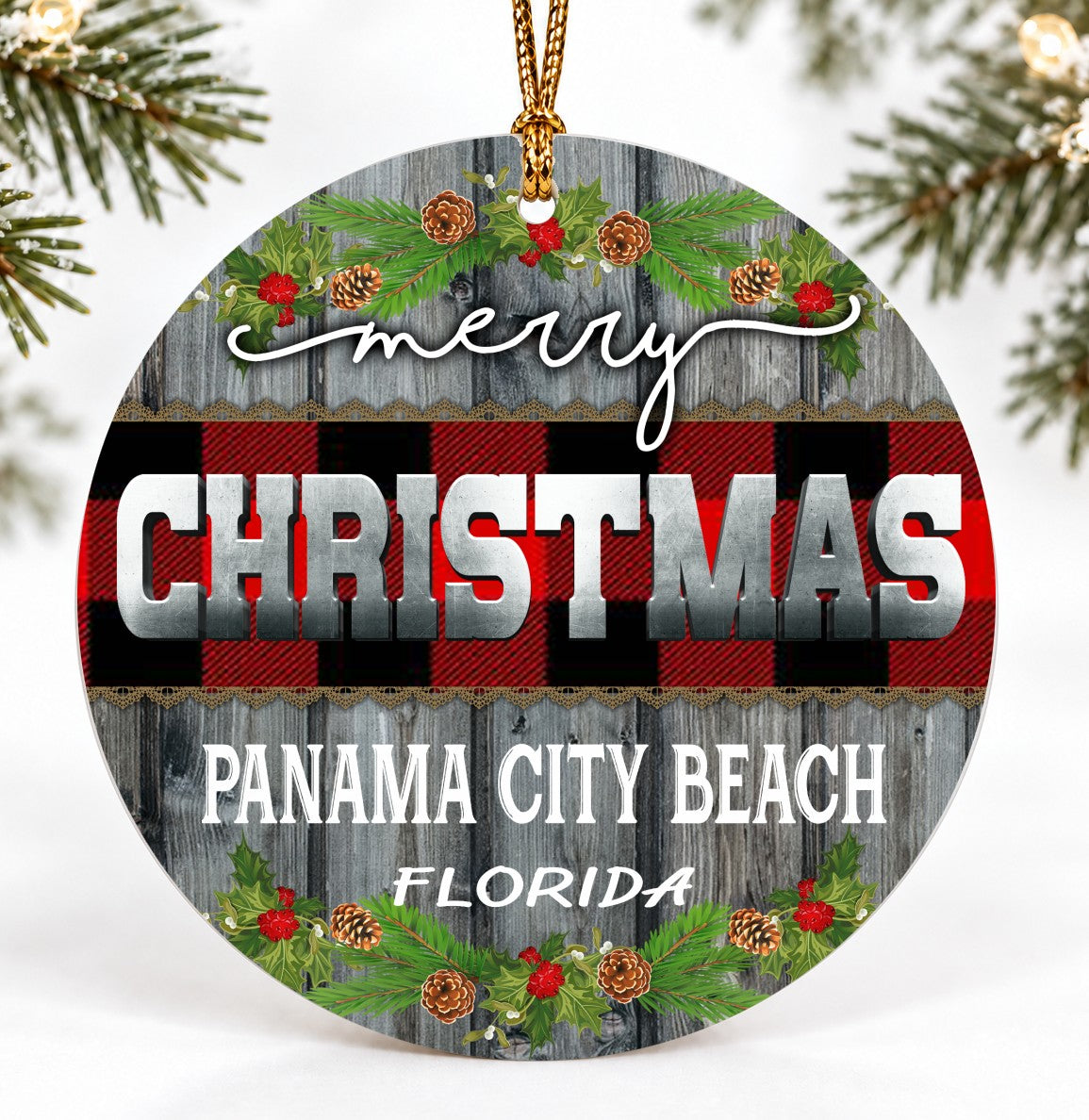 Classic Christmas Ornament for Panama City Beach Florida, Vintage Style Quote