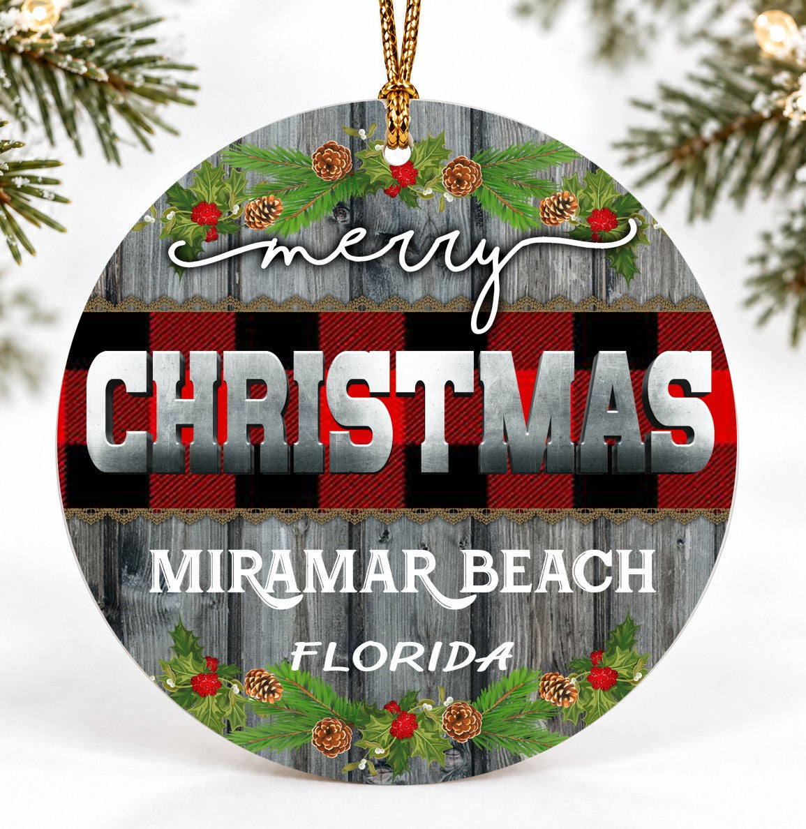 Round Christmas Ornament, Miramar Beach Florida, Vintage Classic Quote