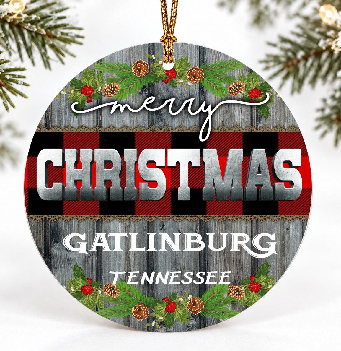 Gatlinburg Tennessee Christmas Ornament, Vintage Classic Style Quote