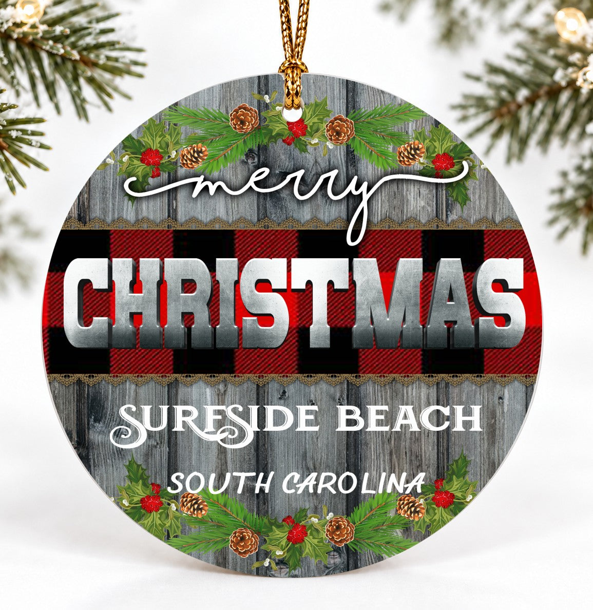 Surfside Beach South Carolina Christmas Ornament, Vintage Classic Style Quote