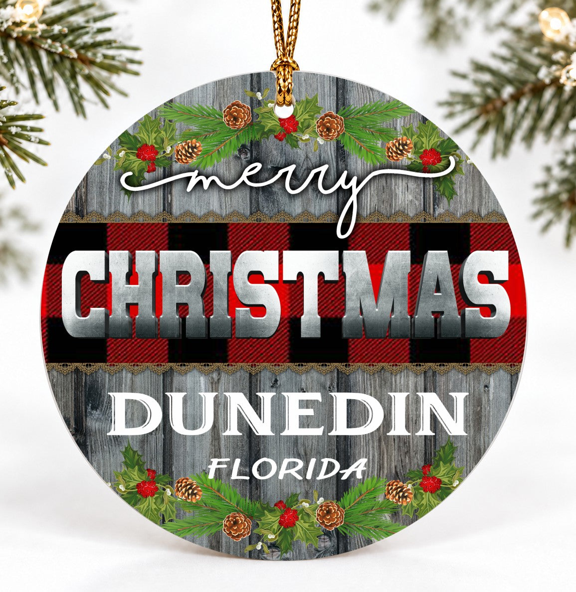 Dunedin Florida Round Christmas Ornament, Vintage Classic Quote