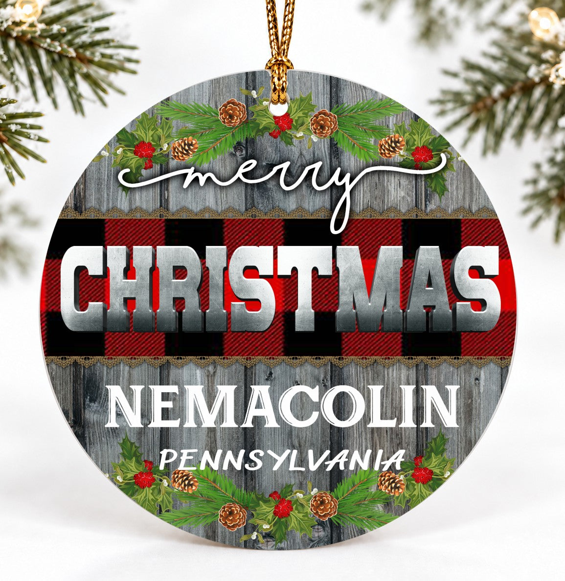 Round Christmas Ornament, Nemacolin Pennsylvania, Vintage Classic Quote