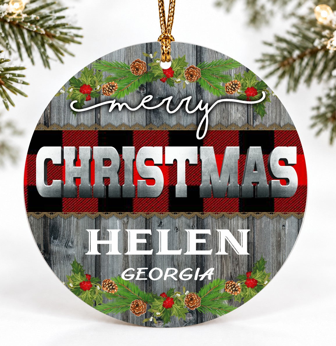 Round Christmas Ornament, Helen Georgia, Vintage Classic Quote