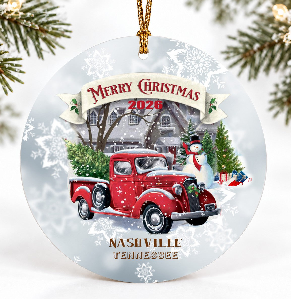 Custom Christmas Ornaments Gift Nashville TN Keepsake Houswarming Home town Ornament 2026 Quote