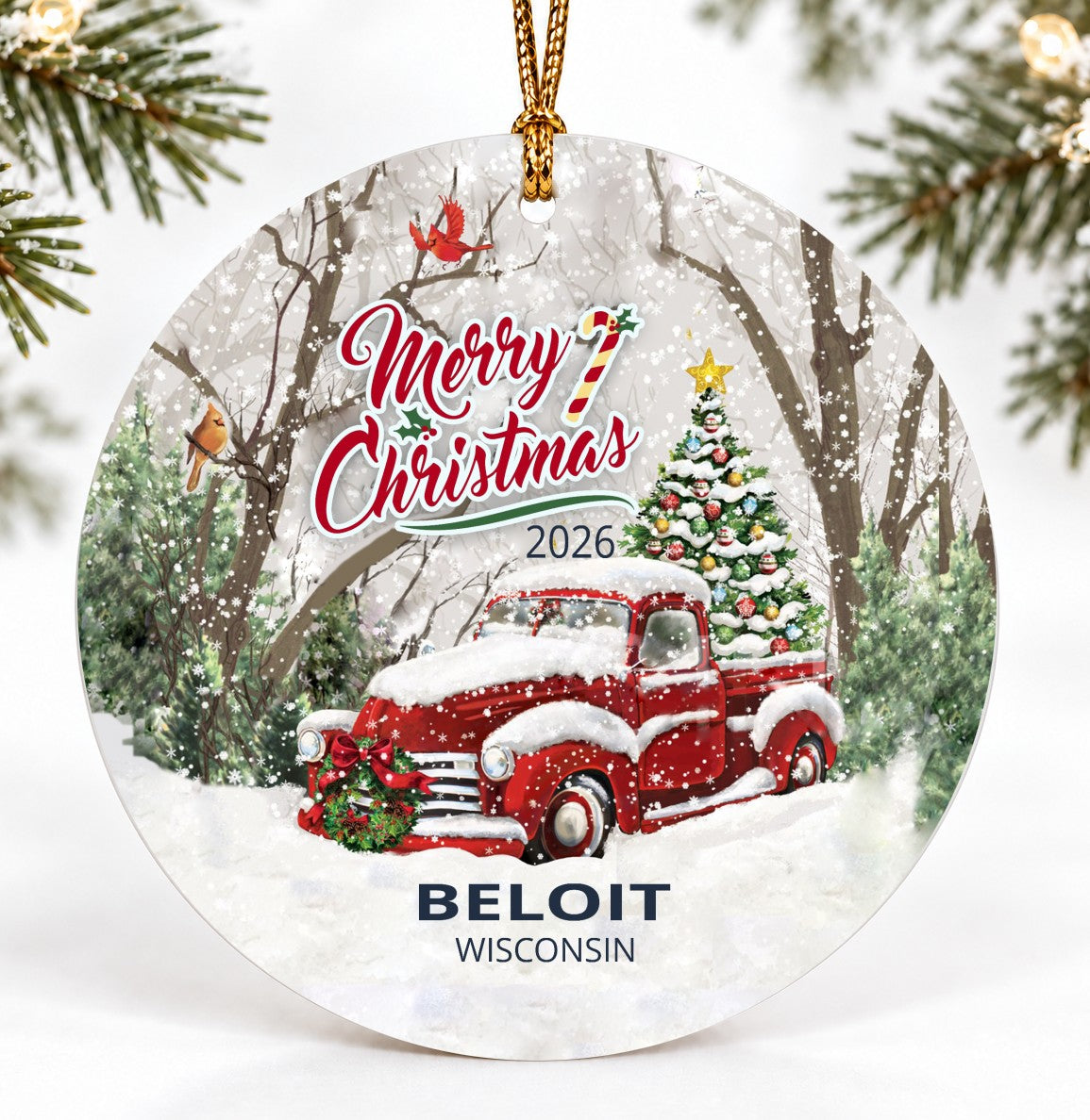 Christmas Ornament for Beloit Wisconsin With a Tree and a Star Quote