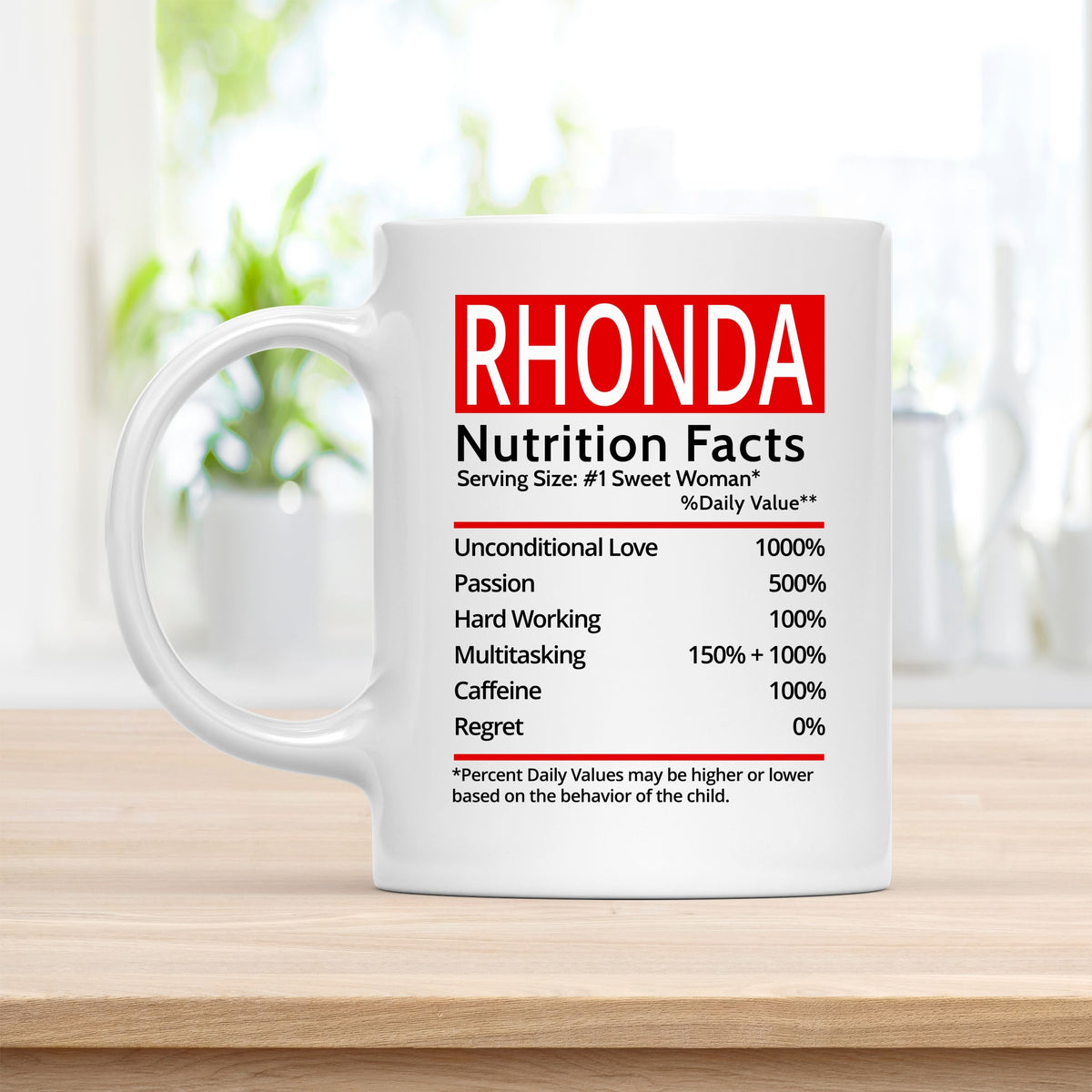 Personalized 11 oz Coffee Mug, Rhonda Nutrition Facts Quote