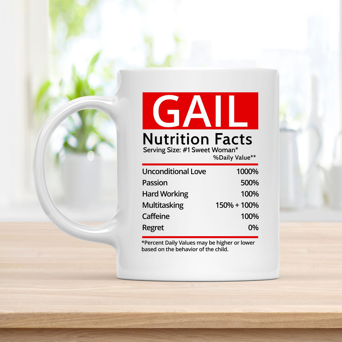 Personalized 11 oz Coffee Mug, Gail Nutrition Facts Quote