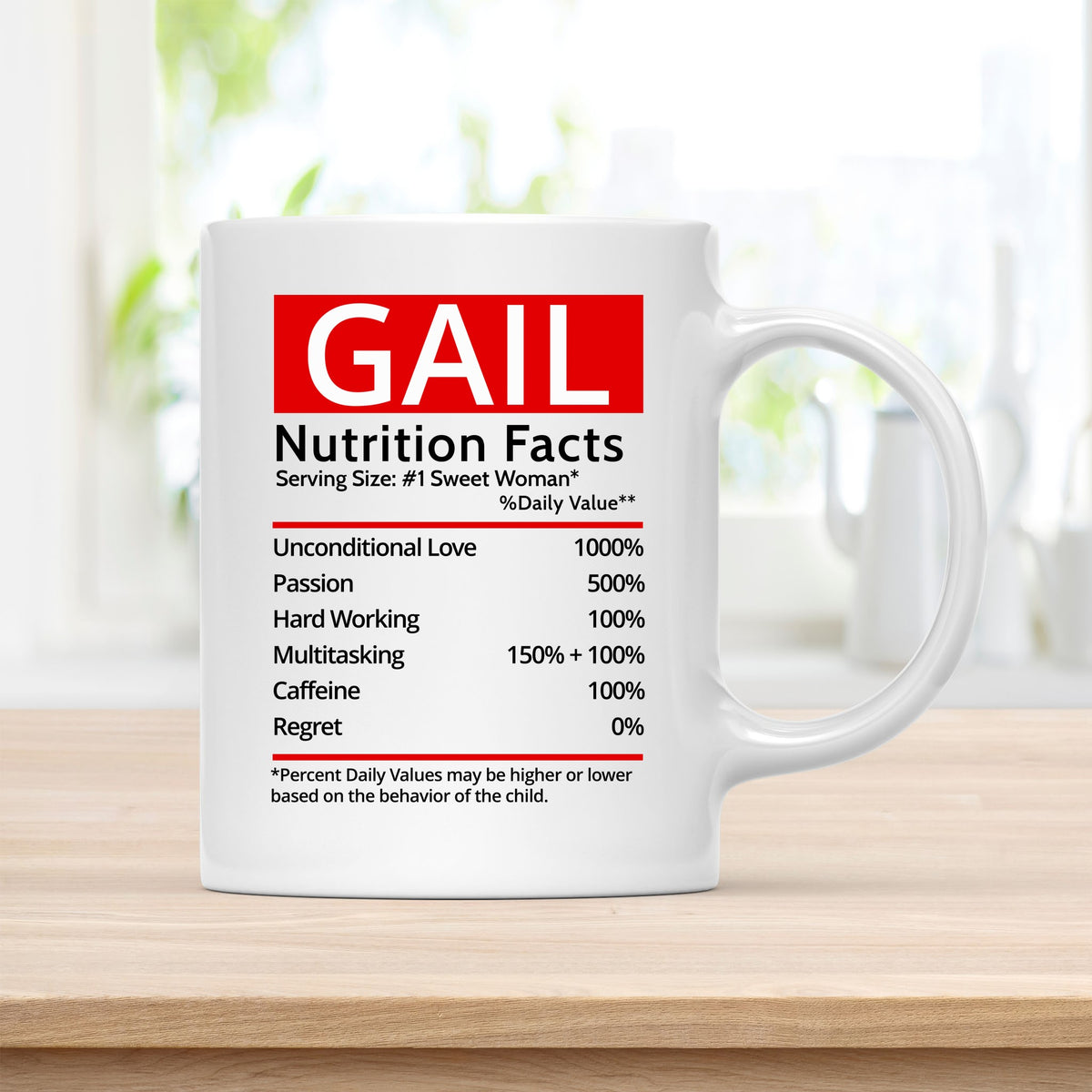 Personalized 11 oz Coffee Mug, Gail Nutrition Facts Quote