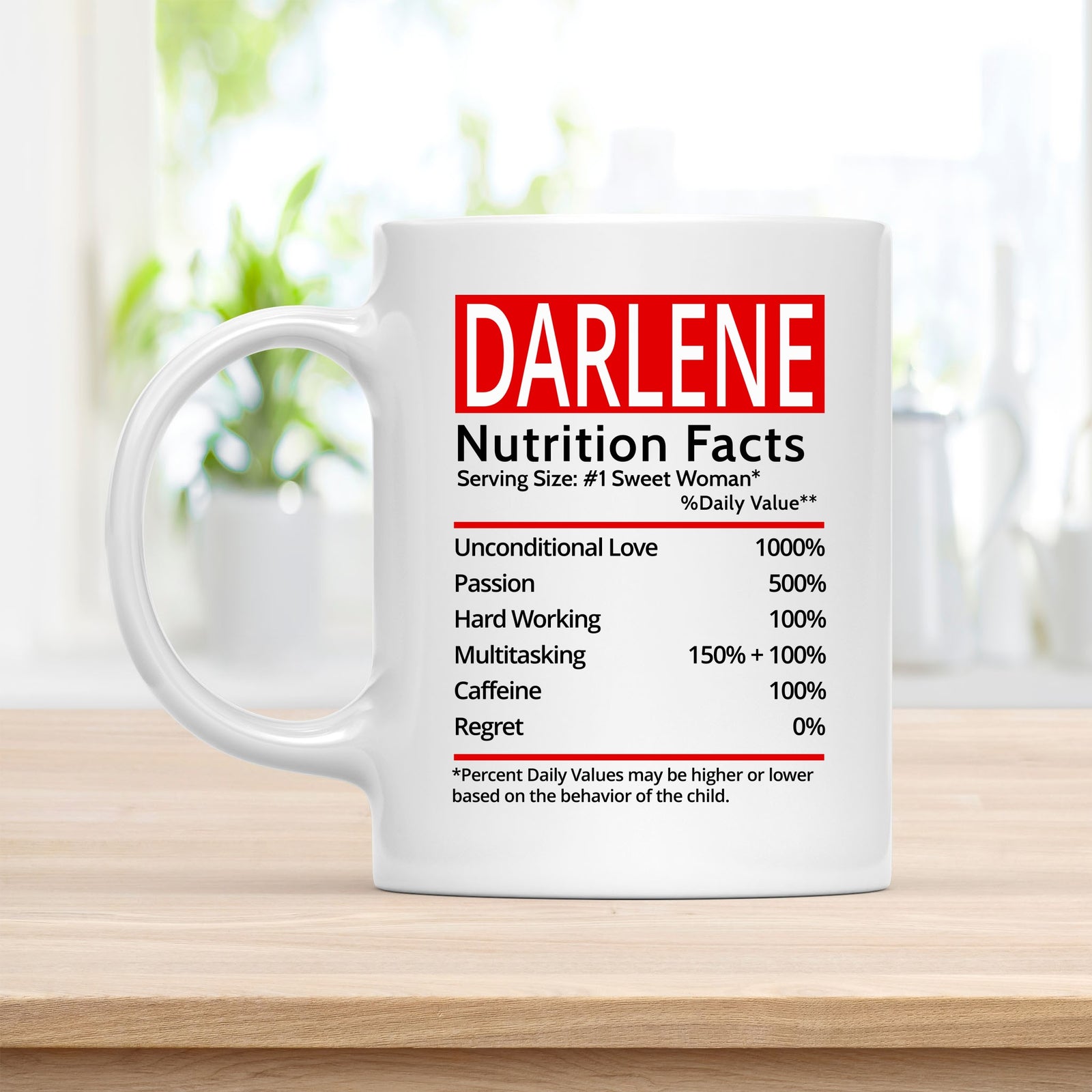 Personalized 11 oz Coffee Mug, Darlene Nutrition Facts Quote