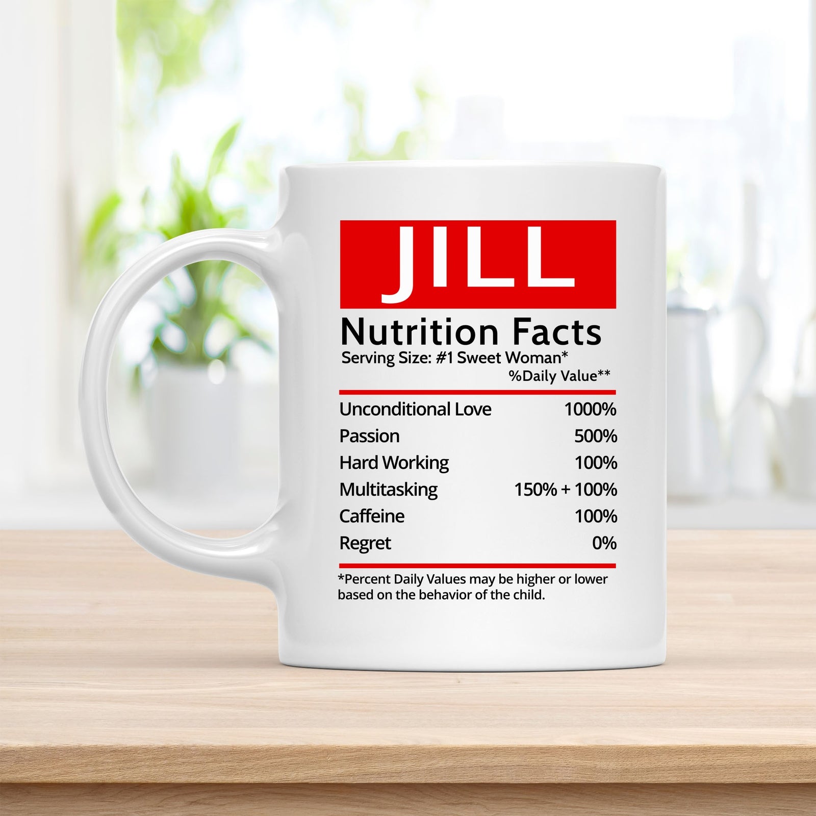 Personalized 11 oz Coffee Mug, Jill Nutrition Facts Quote