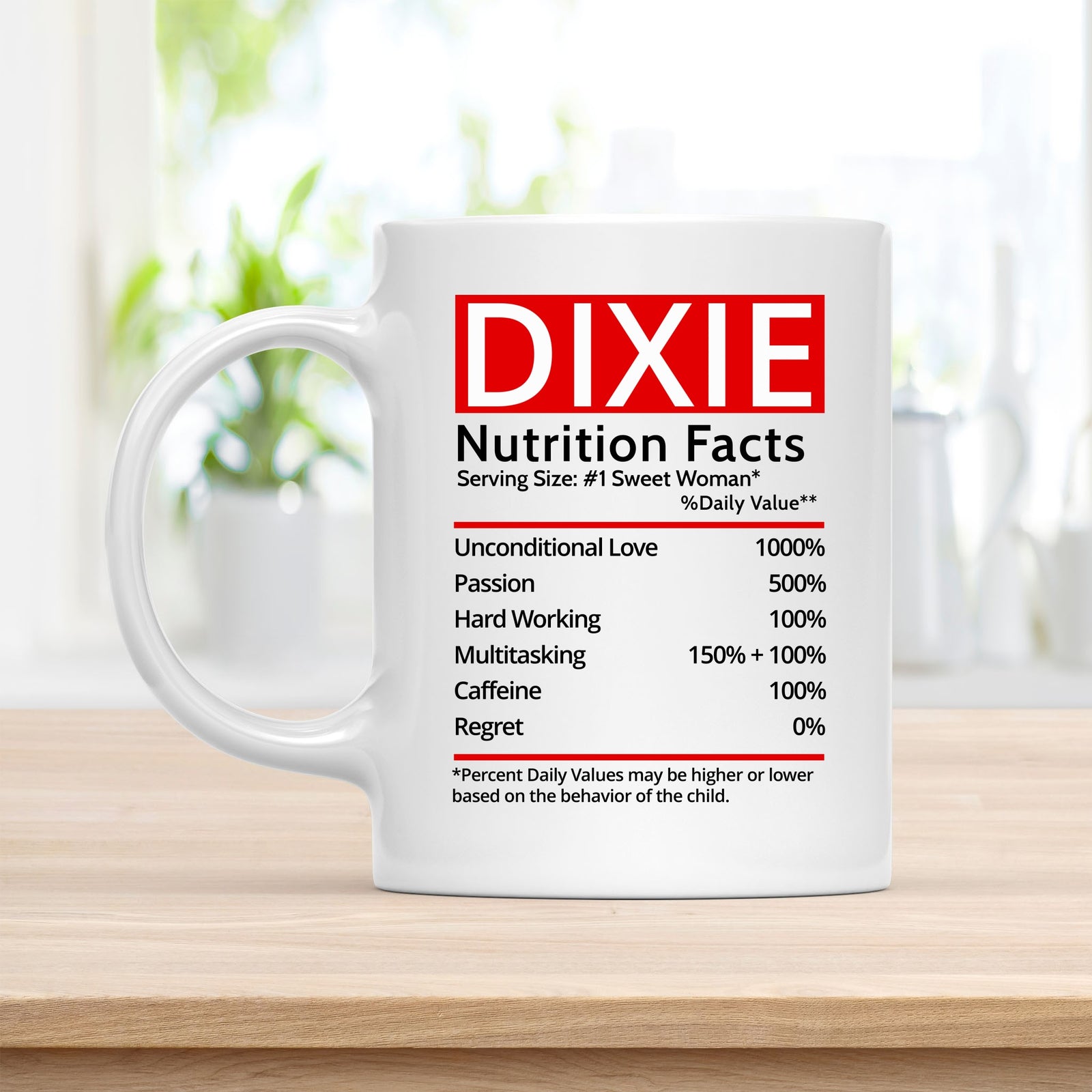 Personalized 11 oz Coffee Mug, Dixie Nutrition Facts Quote