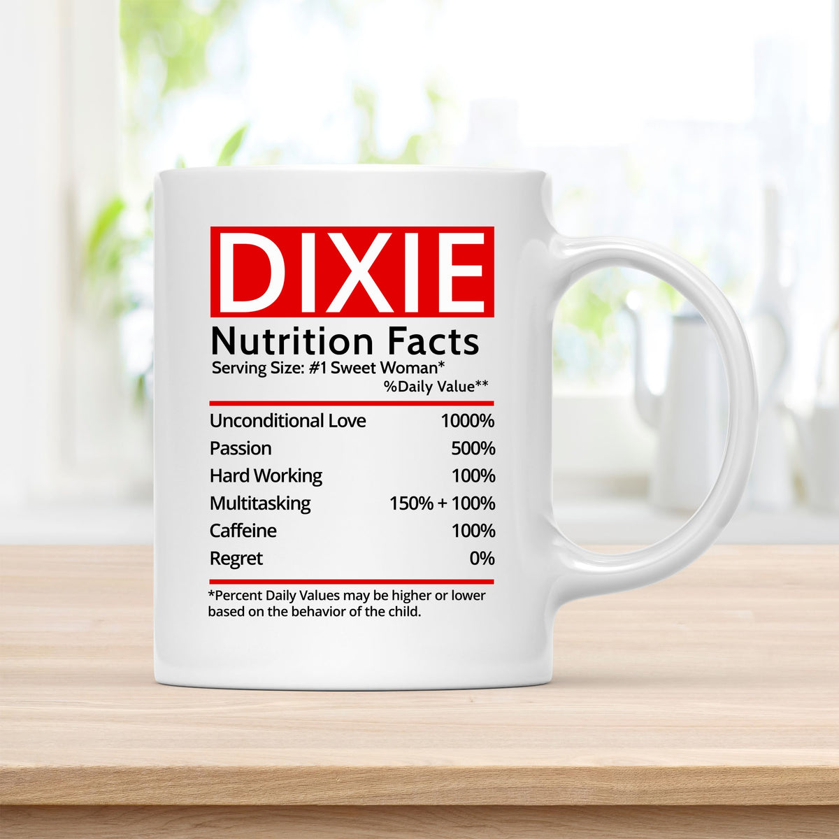 Personalized 11 oz Coffee Mug, Dixie Nutrition Facts Quote