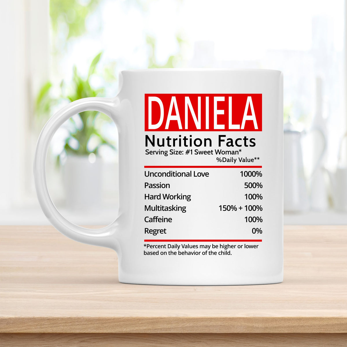 Personalized 11 oz Coffee Mug, Daniela Nutrition Facts Quote