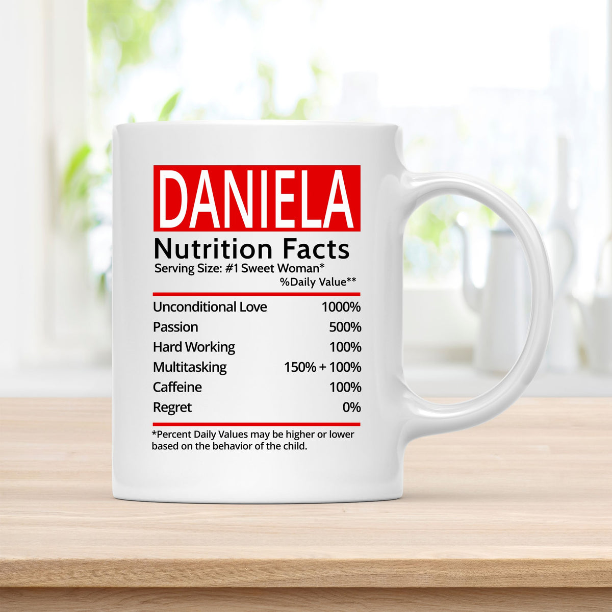 Personalized 11 oz Coffee Mug, Daniela Nutrition Facts Quote