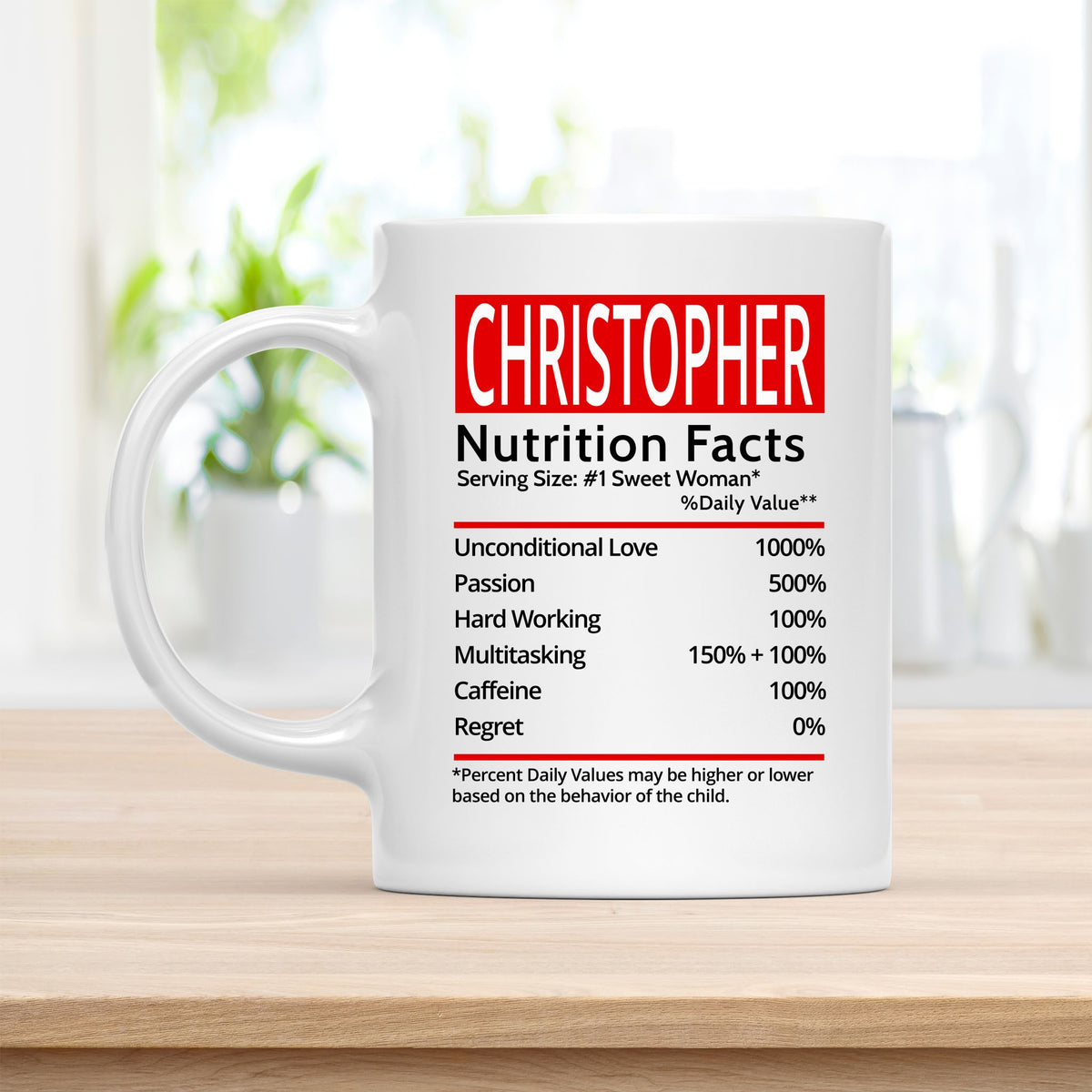 Personalized 11 oz Coffee Mug, Christopher Nutrition Facts Quote