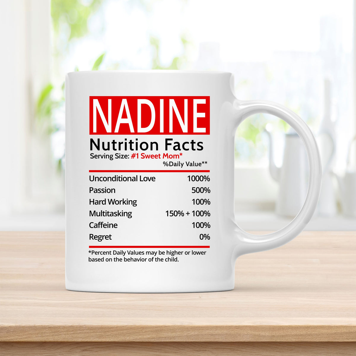 Personalized 11 oz Coffee Mug, Nadine Nutrition Facts Quote