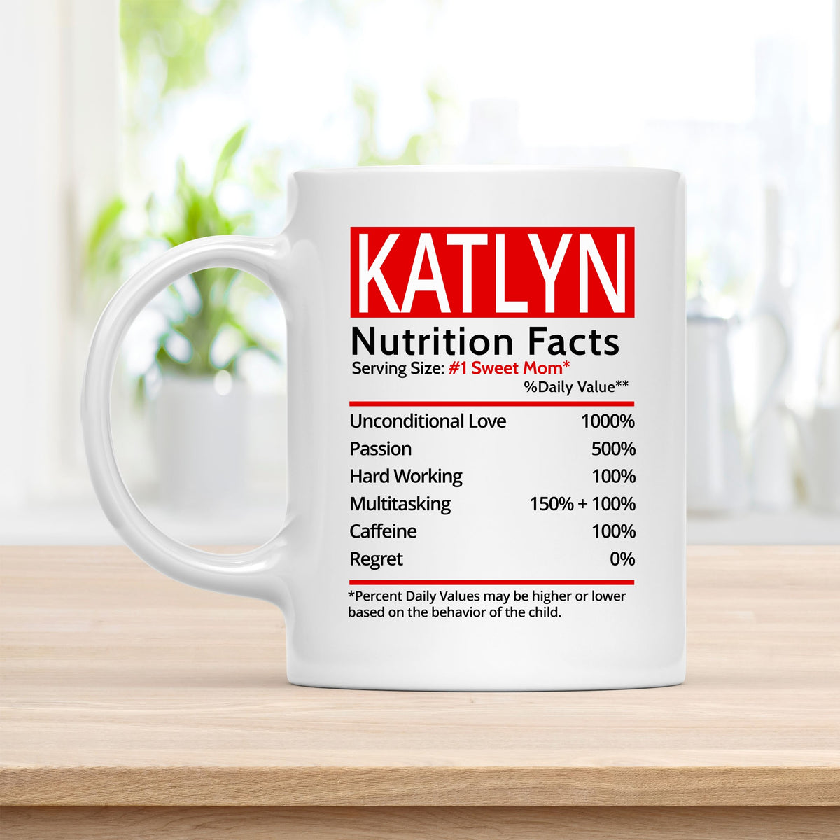 Personalized 11 oz Coffee Mug, Katlyn Nutrition Facts Quote