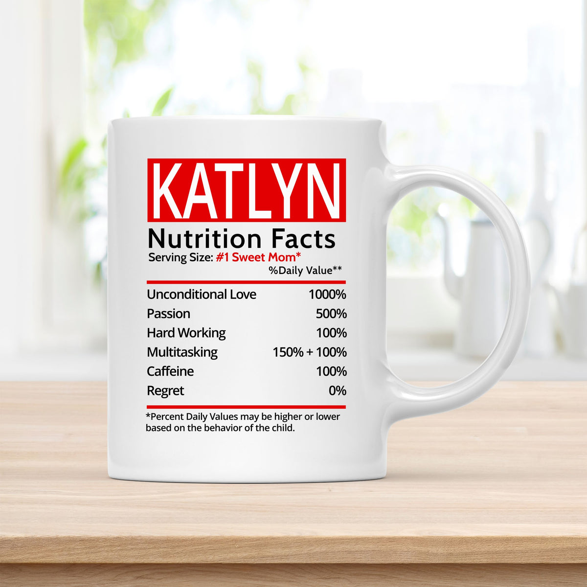Personalized 11 oz Coffee Mug, Katlyn Nutrition Facts Quote