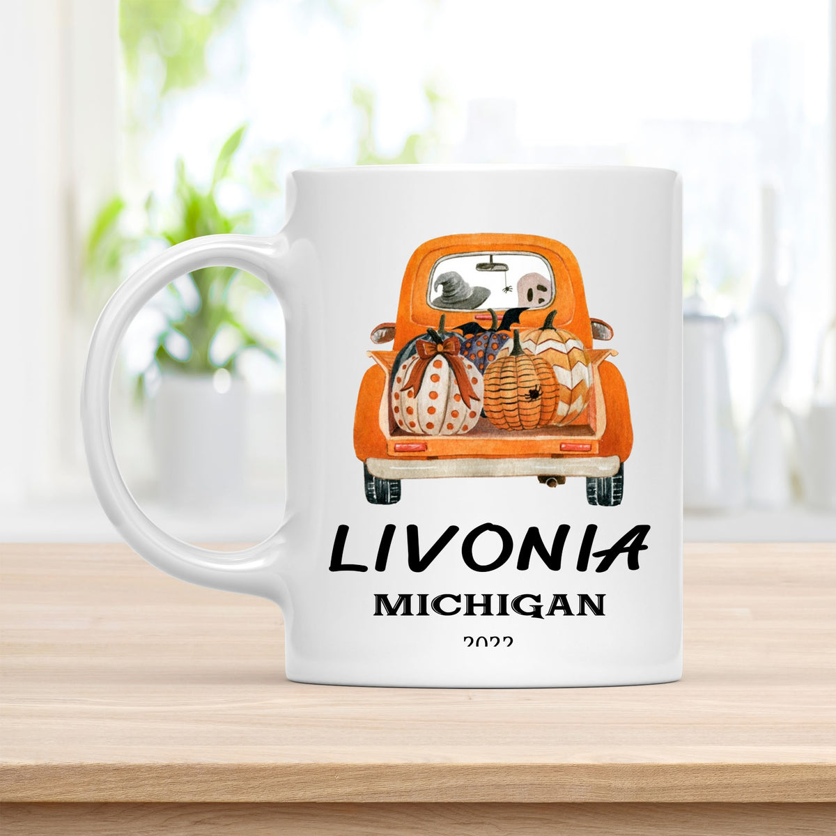 Personalized 11 oz Coffee Mug, Livonia Michigan Pumpkin Quote