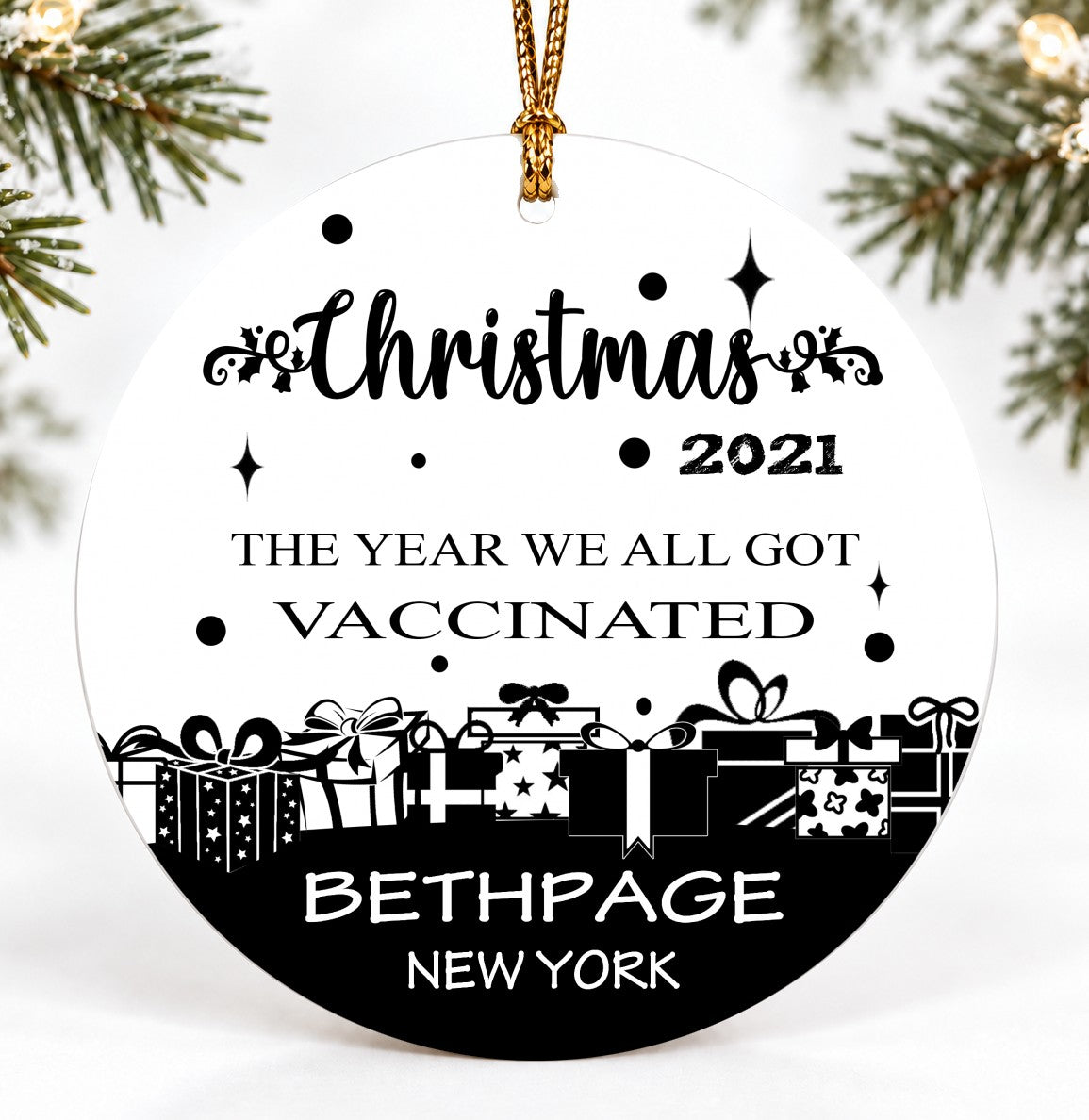 Personalized Christmas Ornament, Bethpage New York 2021 Quote