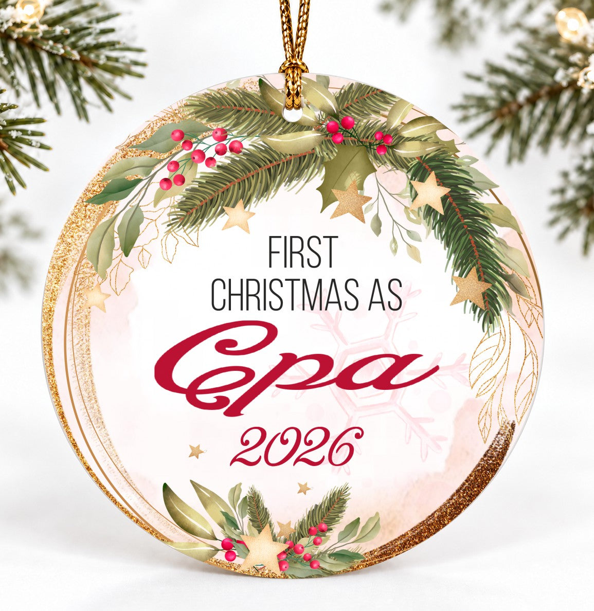 Round Christmas Ornament, First Christmas as Cpa 2026 Quote