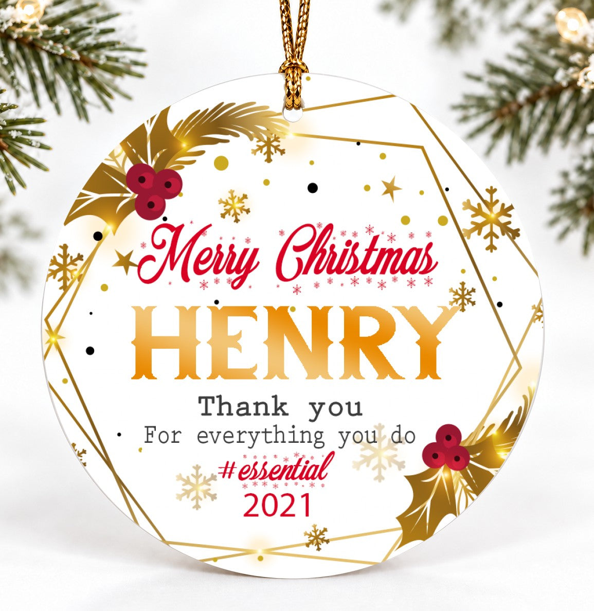 Christmas Ornament, Merry Christmas Henry Thank You For Everything You Do Quote