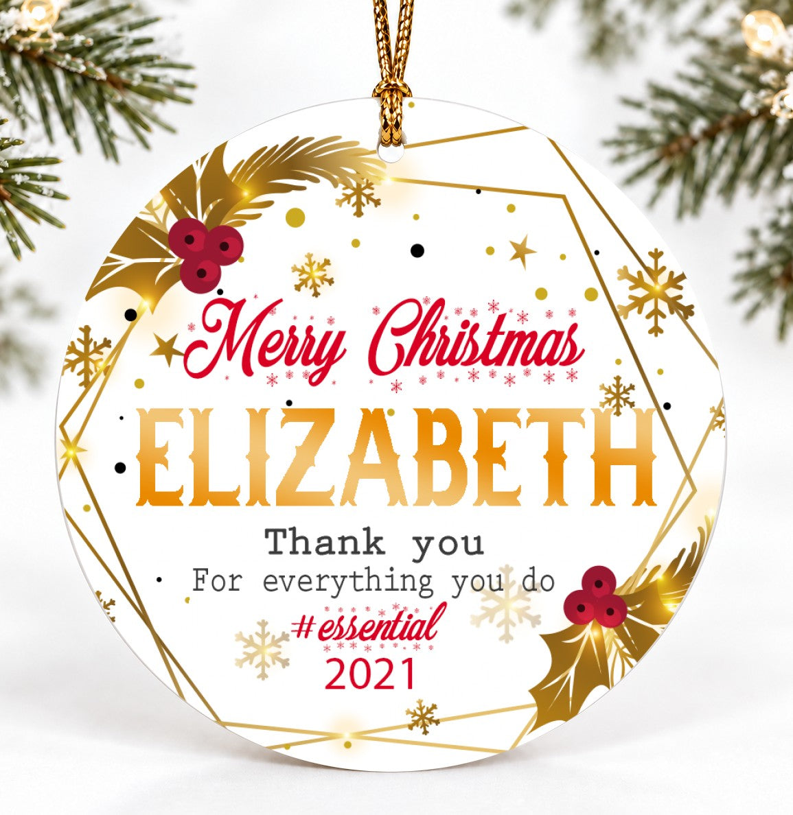 Christmas Ornament, Merry Christmas Elizabeth Thank You For Everything You Do Quote