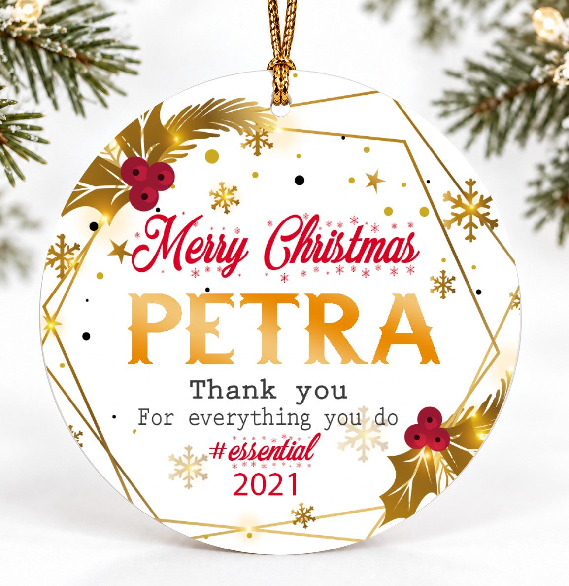 Christmas Ornament, Merry Christmas Petra Thank You For Everything You Do Quote