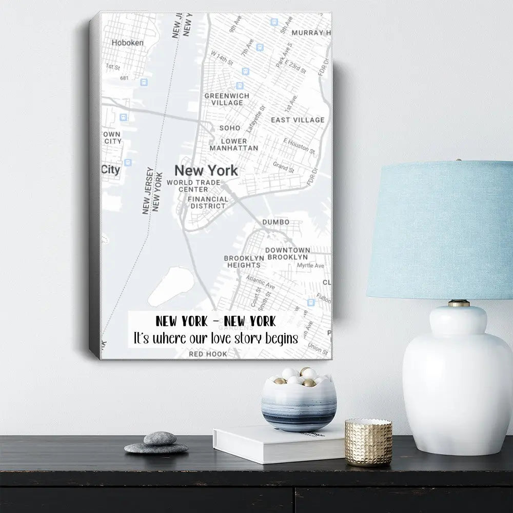 Manual - Canvas New York NY It's where my love story begins 12x8" Quote of Things