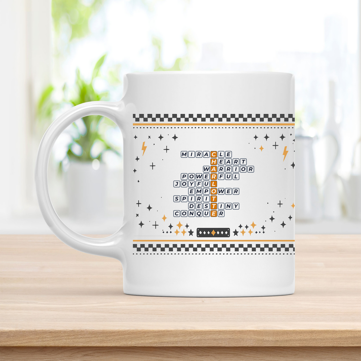 Charlotte Mug - Bold Crossword Typography - 11oz Ceramic Mug customcat