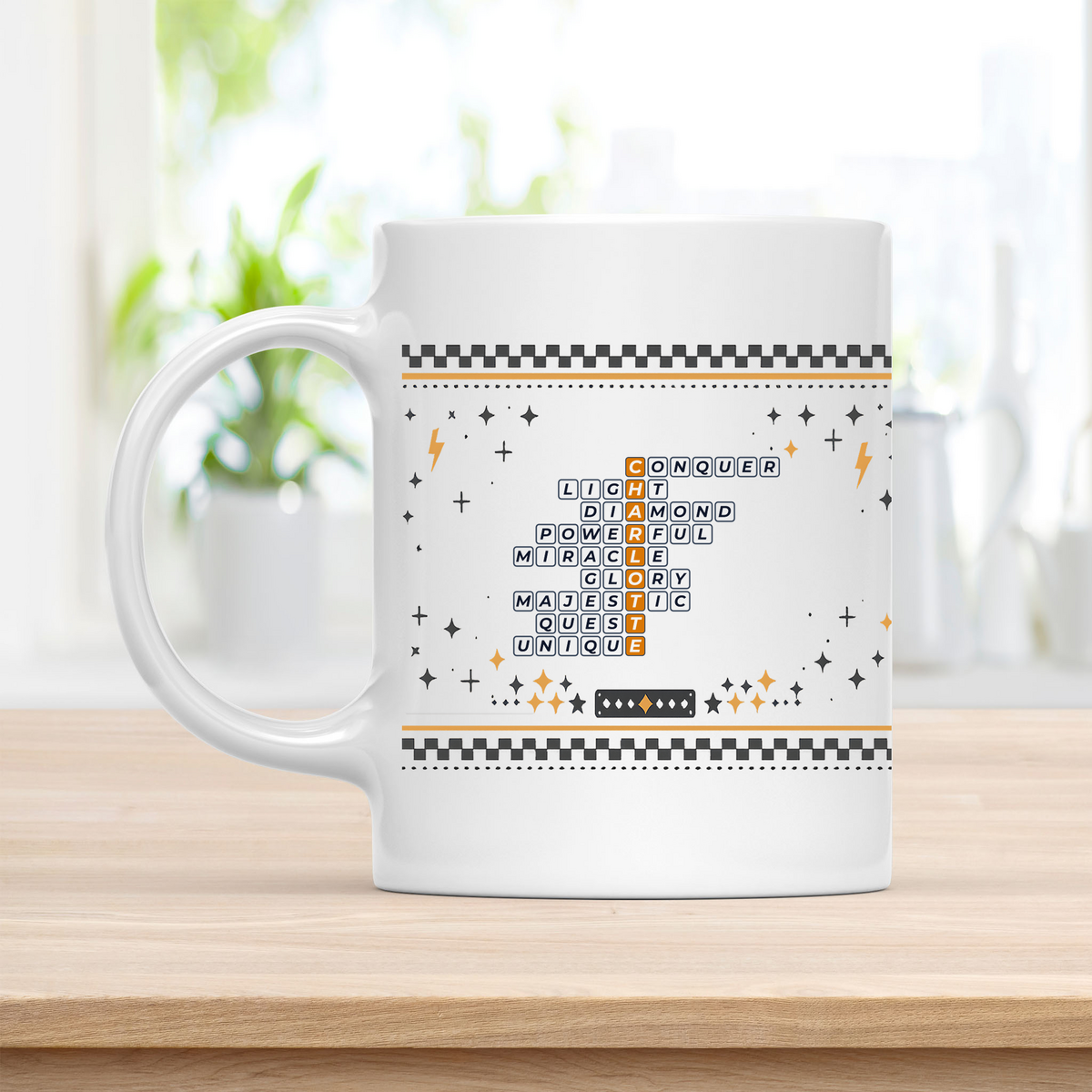 Charlotte Mug - Bold Crossword Typography - 11oz Ceramic Mug customcat
