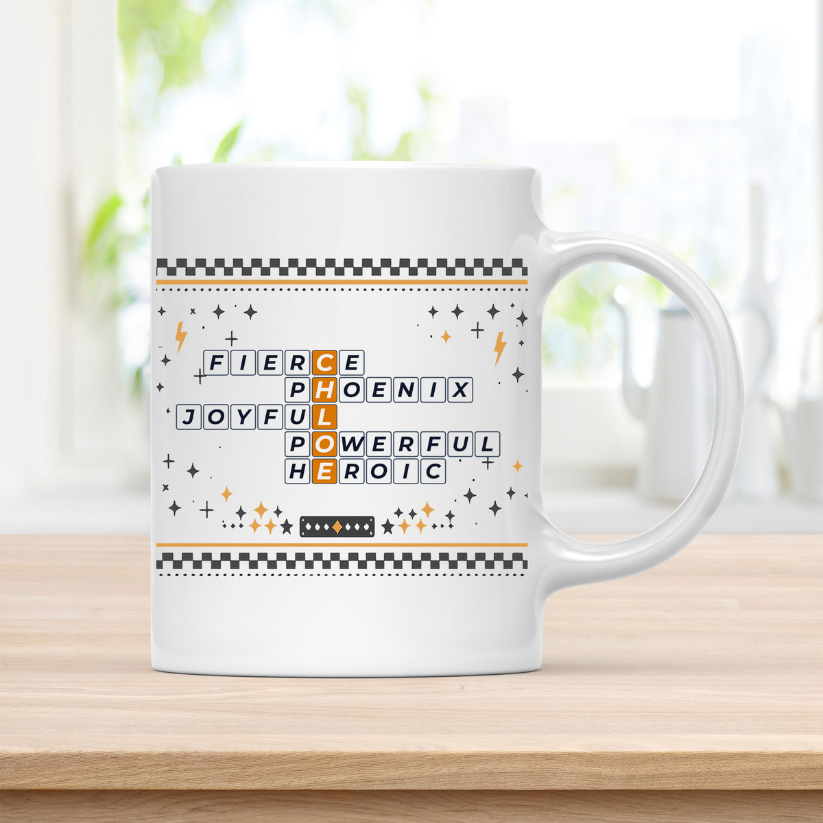 Chloe Mug - Playful Crossword Design - 11oz Ceramic Mug customcat