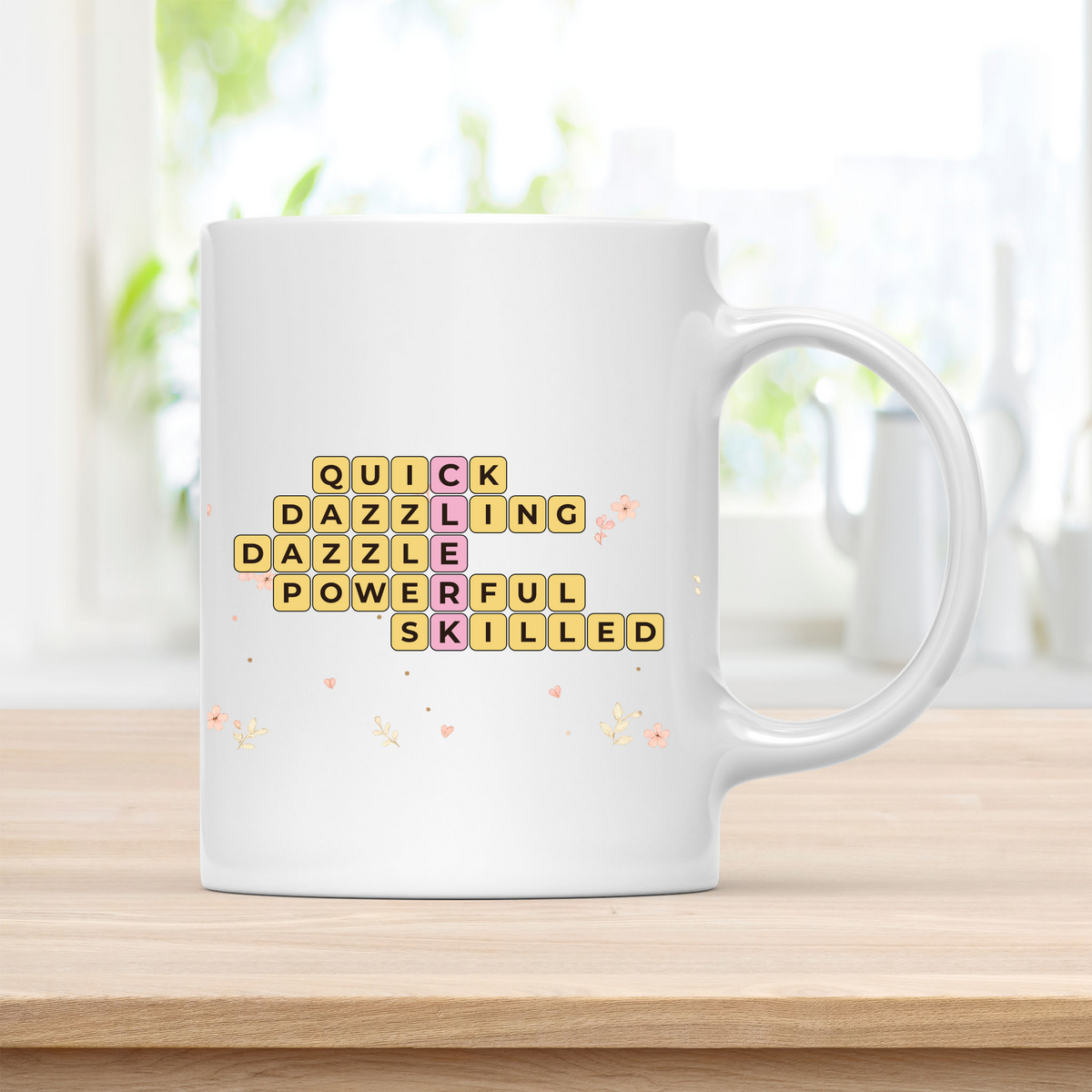 Personalized CLERK Crossword Mug – Empowering New Job Present customcat