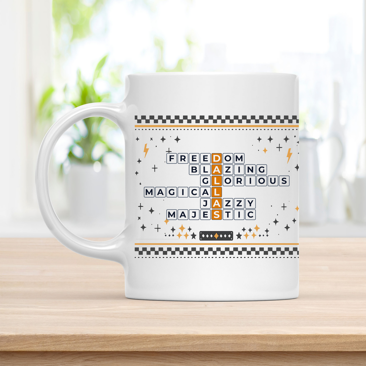Vibrant Dallas Mug for True City Pride – Unique Crossword Design customcat