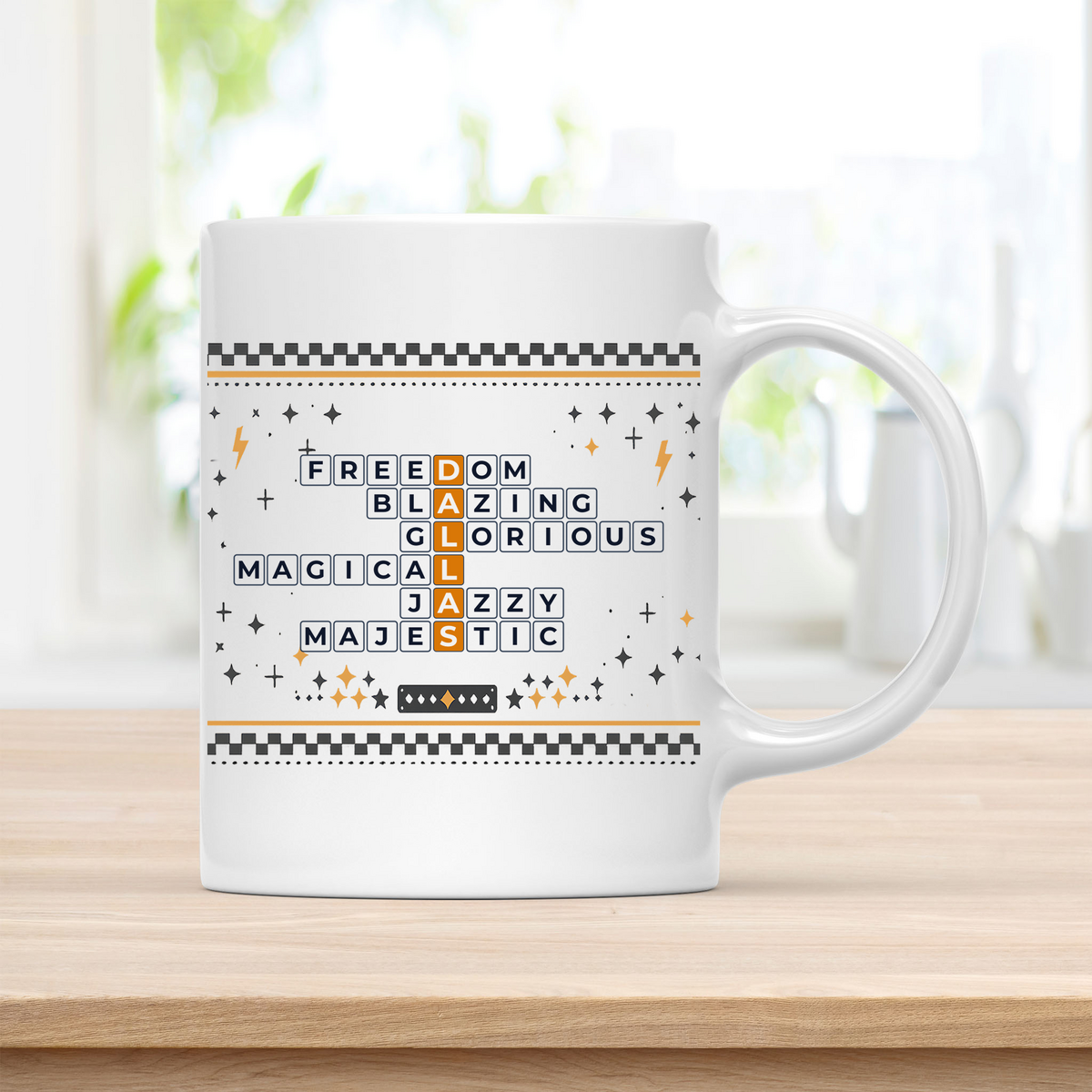 Vibrant Dallas Mug for True City Pride – Unique Crossword Design customcat