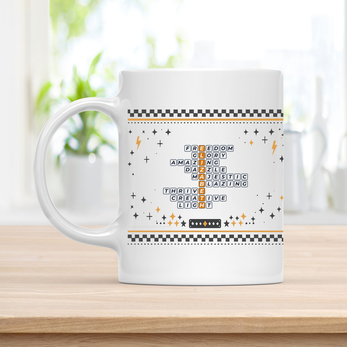 Elizabeth Mug - Playful Crossword Design - 11oz Ceramic Mug customcat