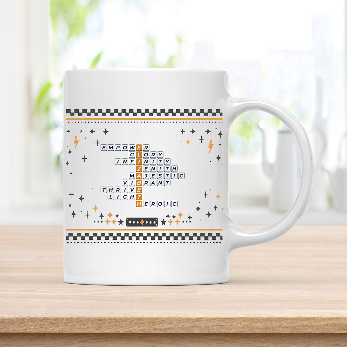 Elizabeth Mug - Playful Crossword Design - Ceramic Mug customcat