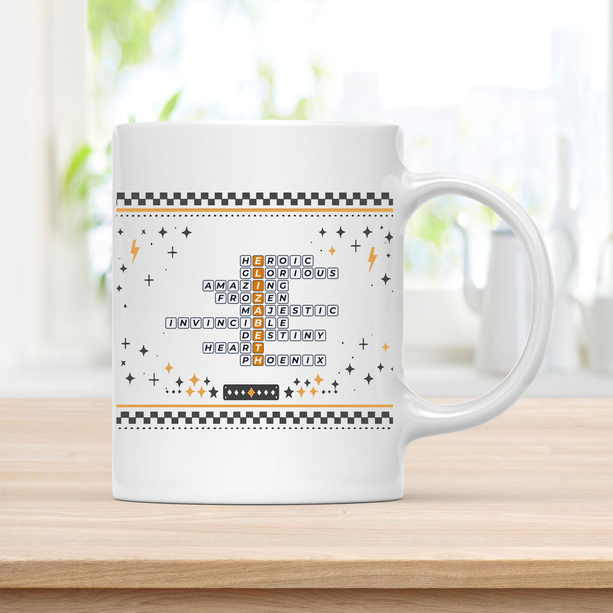 Elizabeth Mug - Bold Crossword Typography - 11oz Ceramic Mug customcat