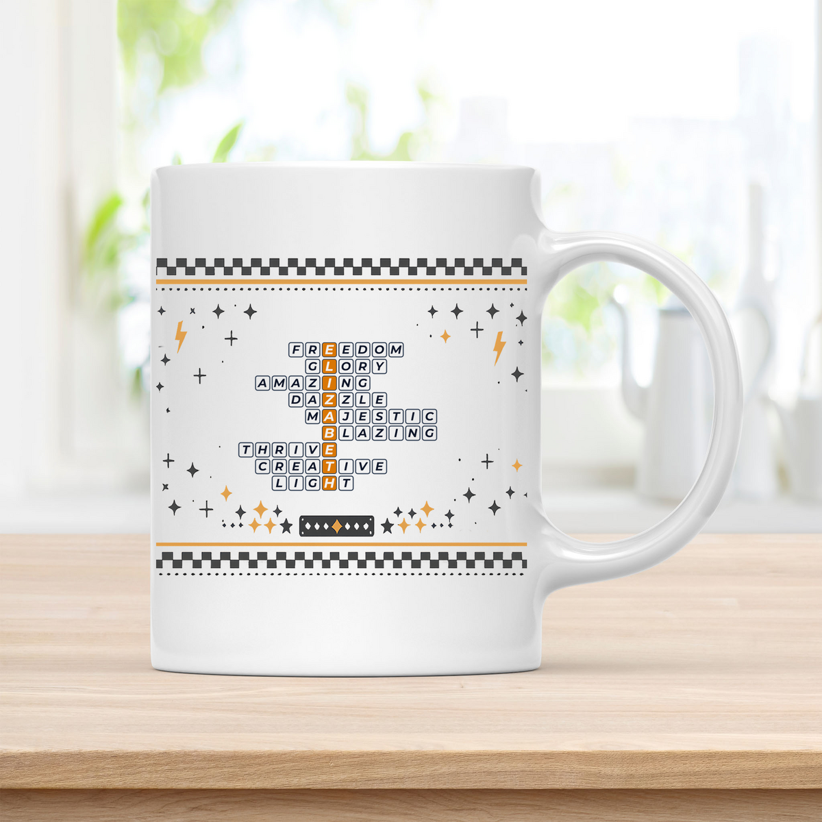 Elizabeth Mug - Playful Crossword Design - 11oz Ceramic Mug customcat