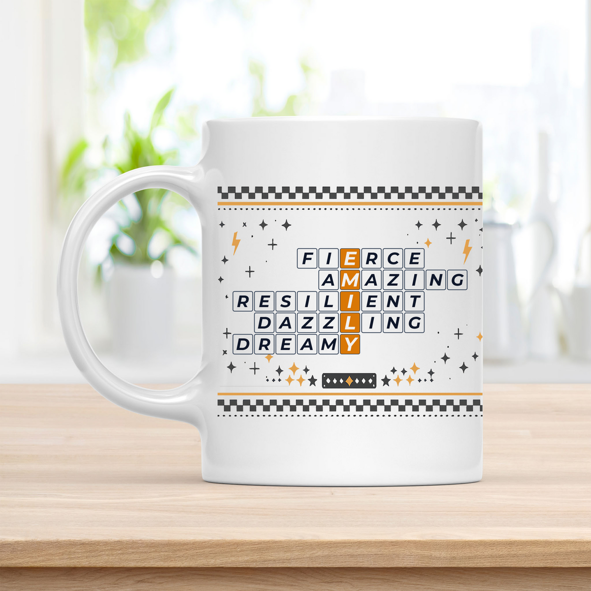 Emily Mug - Playful Crossword Design - 11oz Ceramic Mug customcat