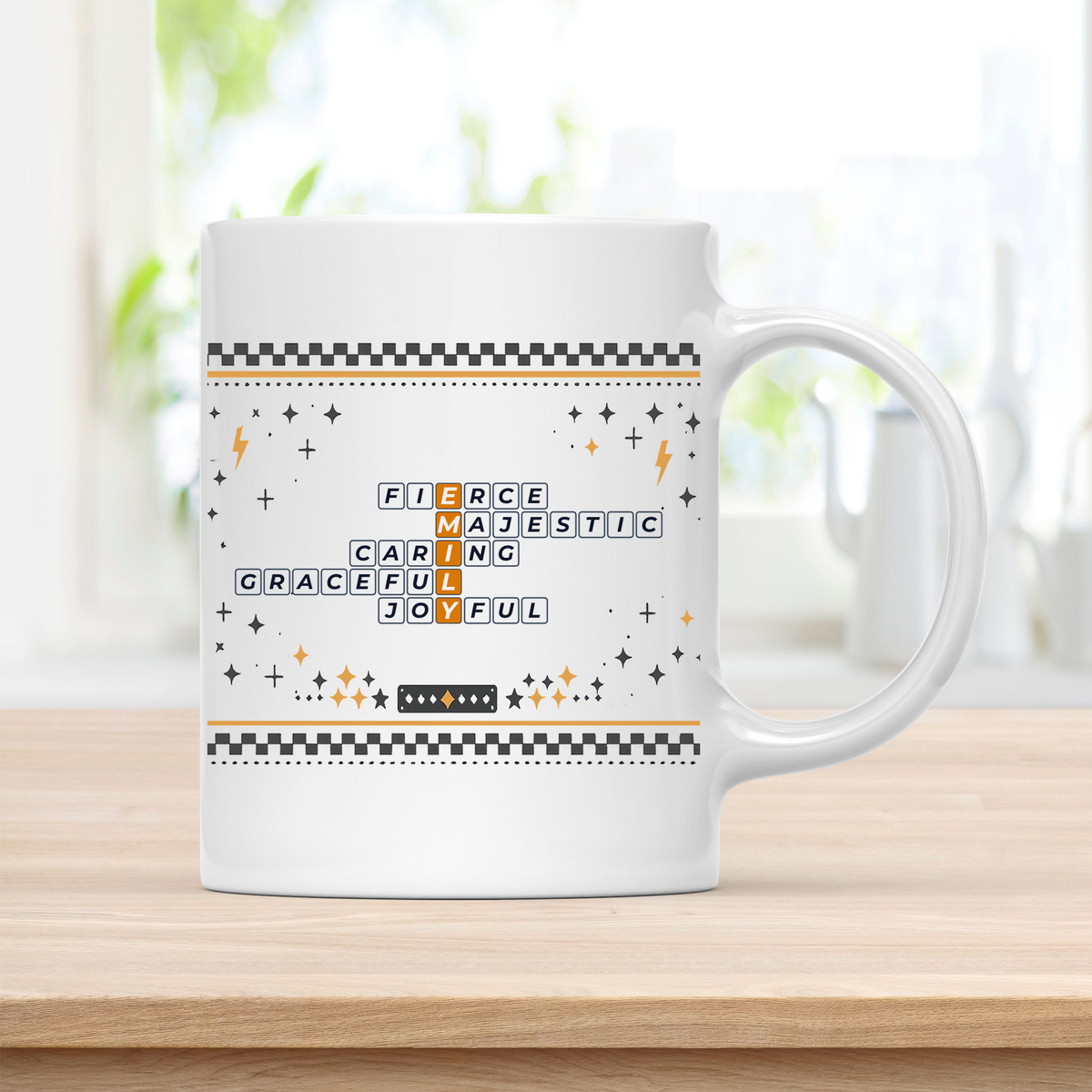 Emily Mug - Playful Crossword Design - 11oz Ceramic Mug customcat