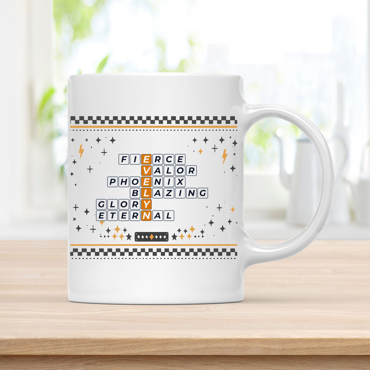Evelyn Mug - Playful Crossword Design - 11oz Ceramic Mug customcat