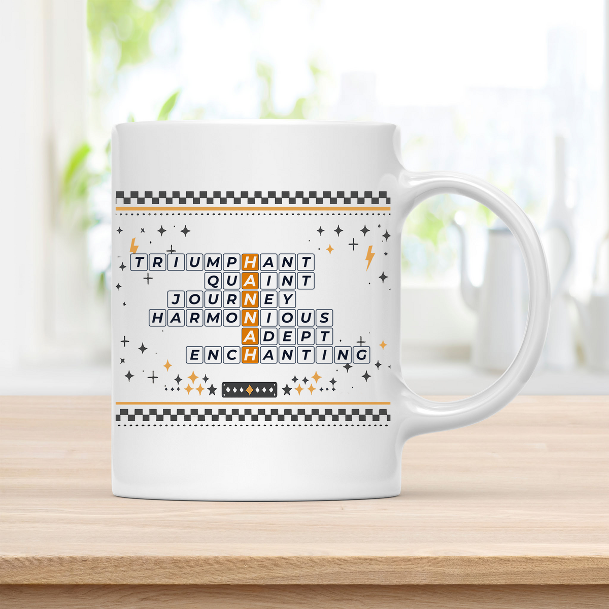 Hannah Mug - Playful Crossword Design - 11oz Ceramic Mug customcat