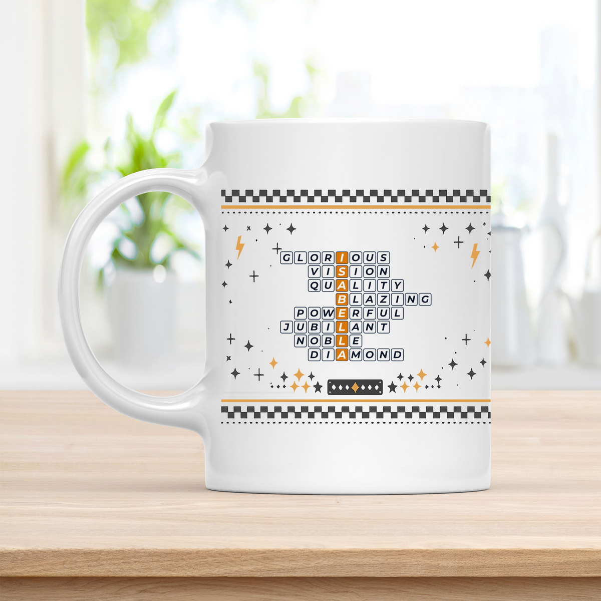 Isabella Mug - Playful Crossword Design - 11oz Ceramic Mug customcat