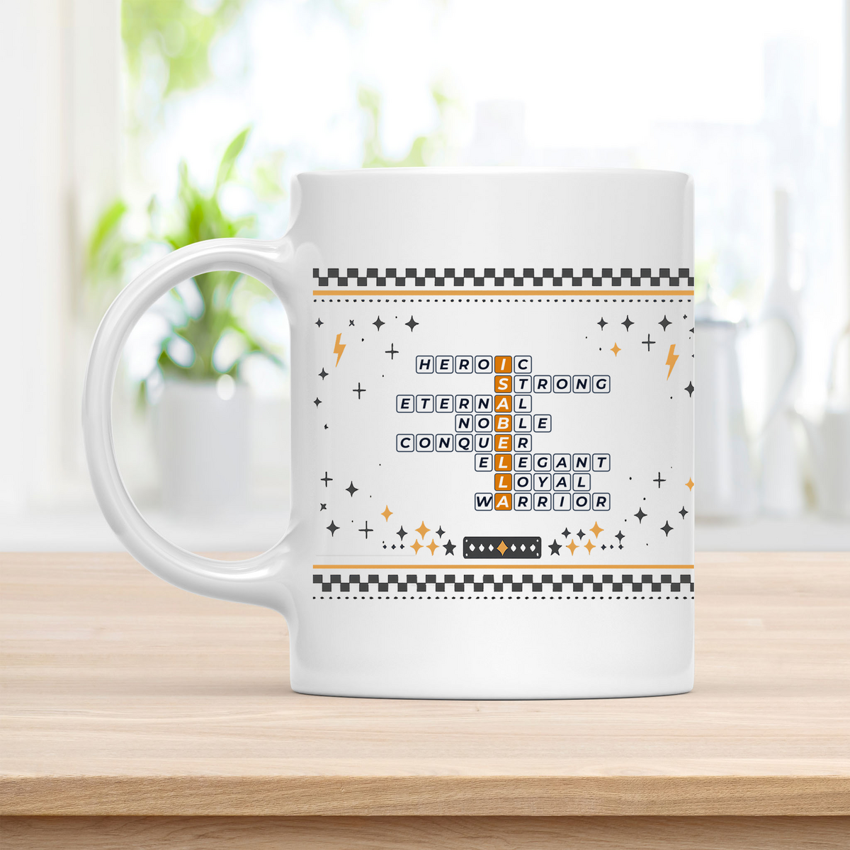 Isabella Mug - Playful Crossword Design - 11oz Ceramic Mug customcat