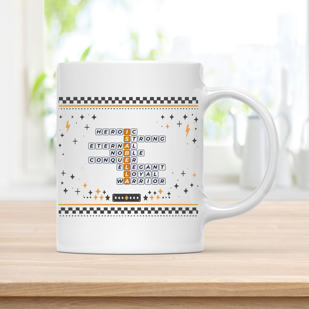 Isabella Mug - Playful Crossword Design - 11oz Ceramic Mug customcat
