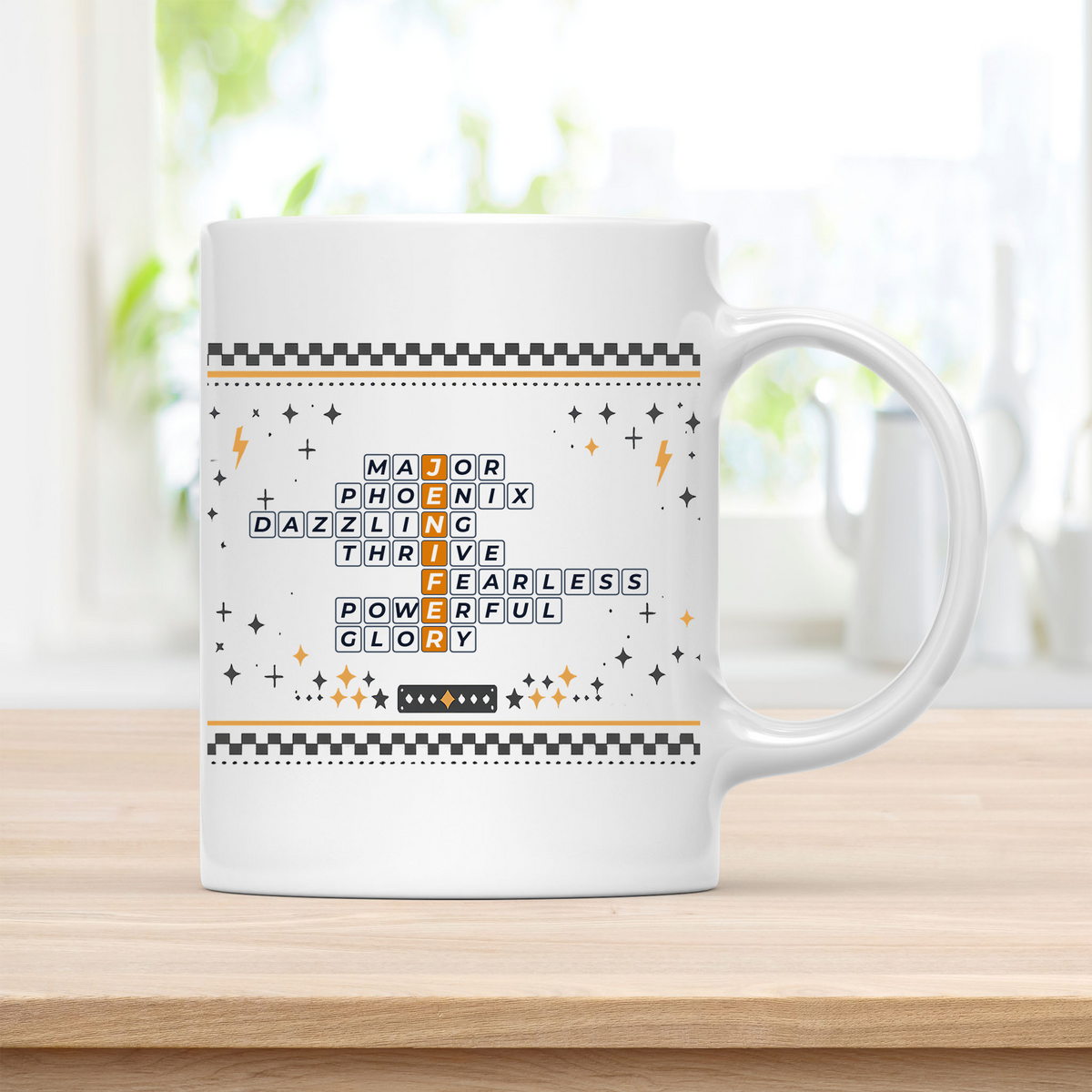 Jenifer Mug - Playful Crossword Design - 11oz Ceramic Mug customcat