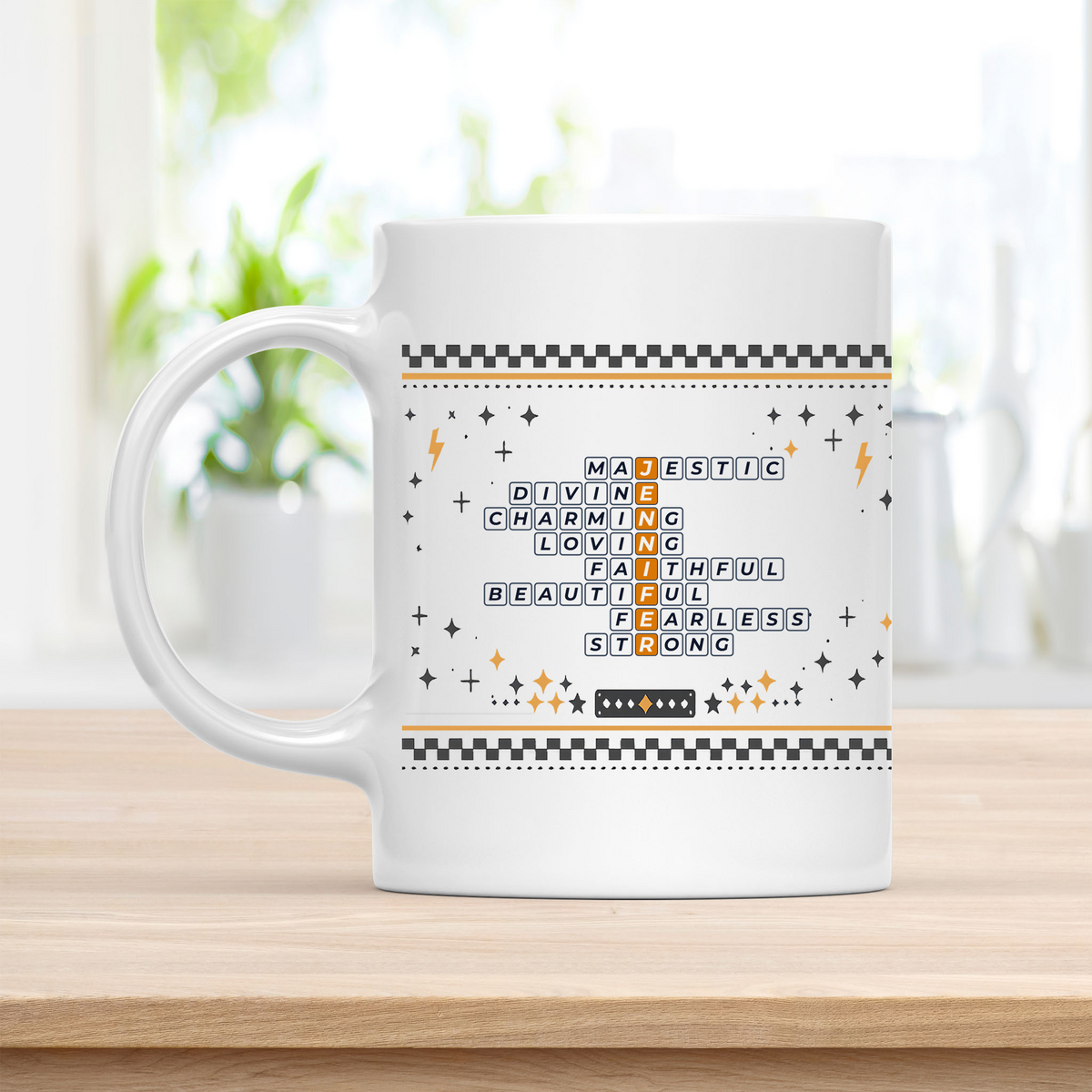 Jennifer Mug - Playful Crossword Design - 11oz Ceramic Mug customcat