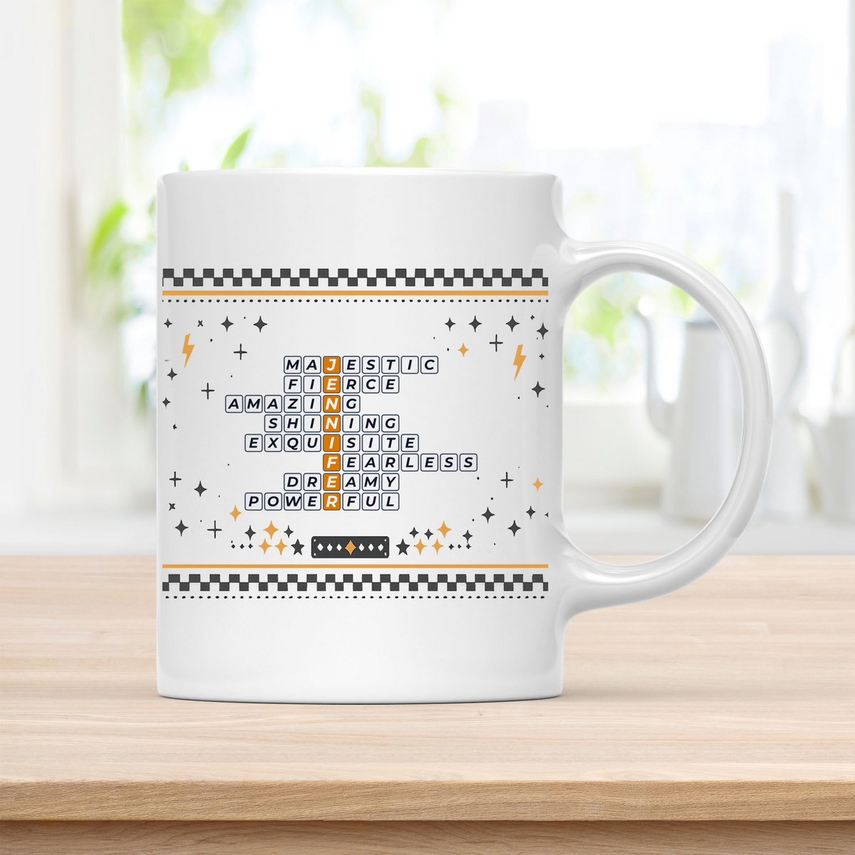Jennifer Mug - Playful Crossword Design - 11oz Ceramic Mug customcat